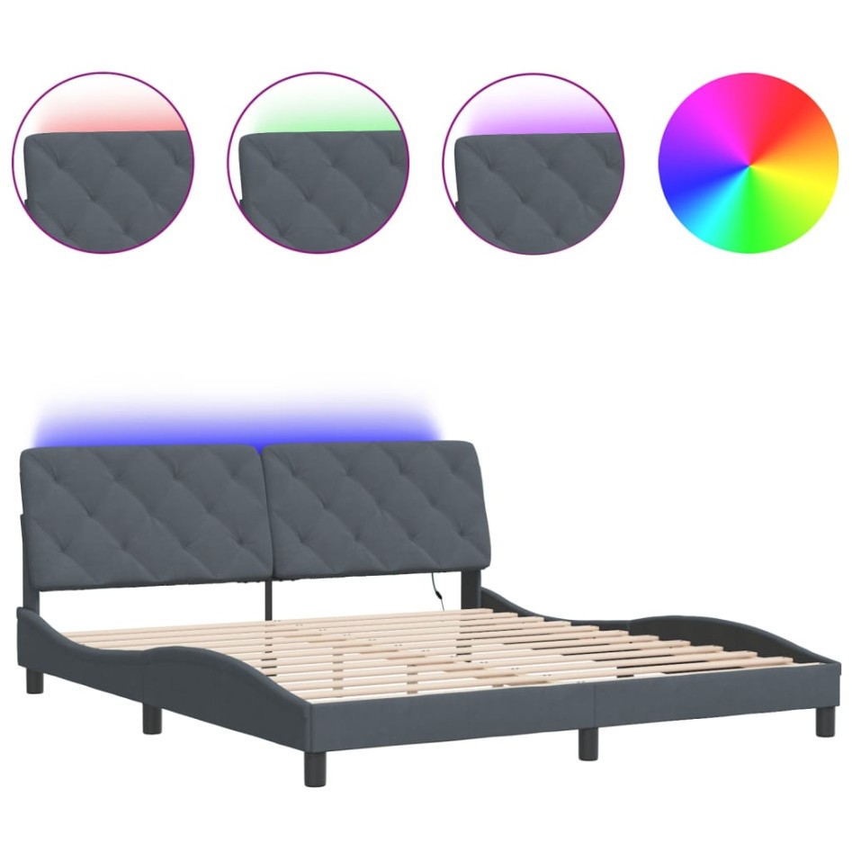 Estructura cama con luces LED terciopelo gris oscuro 180x200