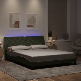 Estructura cama con luces LED terciopelo gris claro 160x200