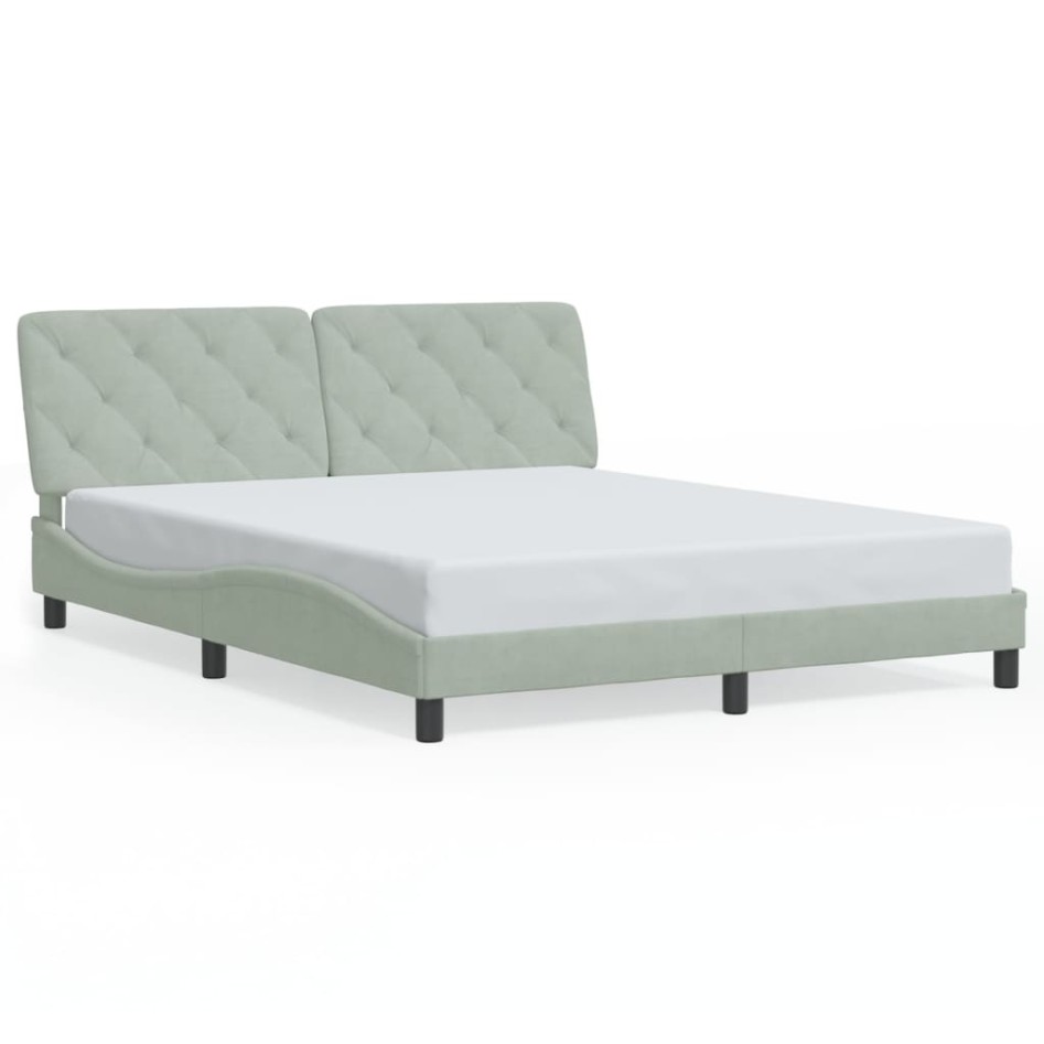 Estructura cama con luces LED terciopelo gris claro 160x200