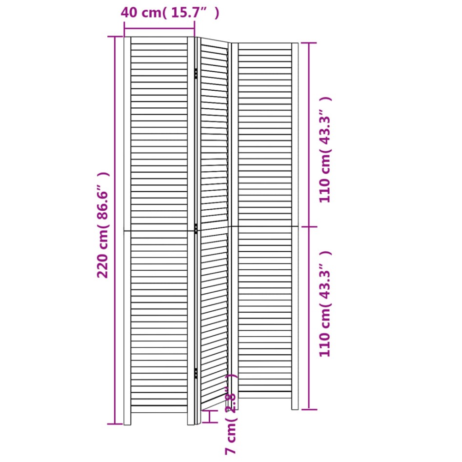 Biombo separador de 3 paneles madera maciza Paulownia