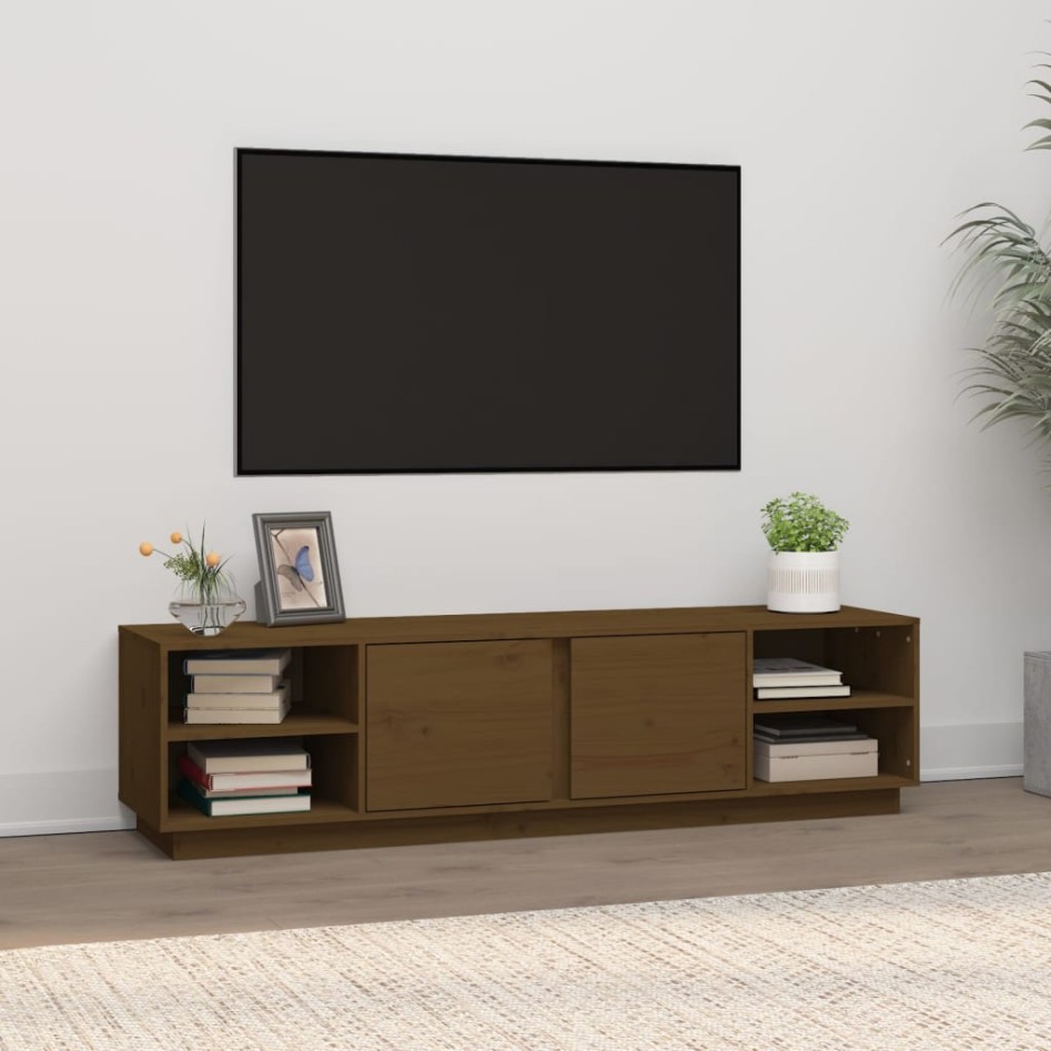 Mueble de TV madera maciza de pino marrón miel 156x40x40