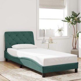 Estructura de cama sin colchón terciopelo verde oscuro