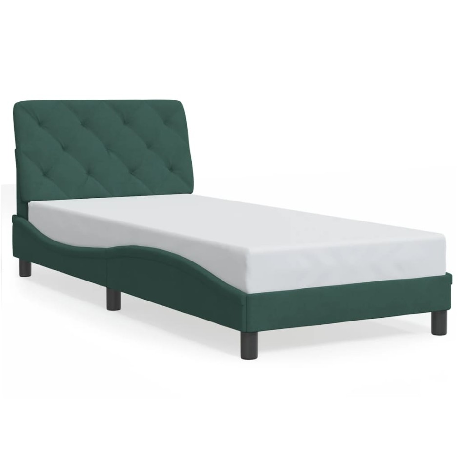 Estructura de cama sin colchón terciopelo verde oscuro