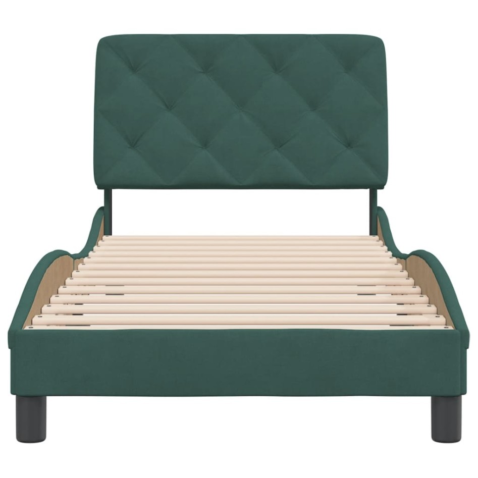 Estructura de cama sin colchón terciopelo verde oscuro