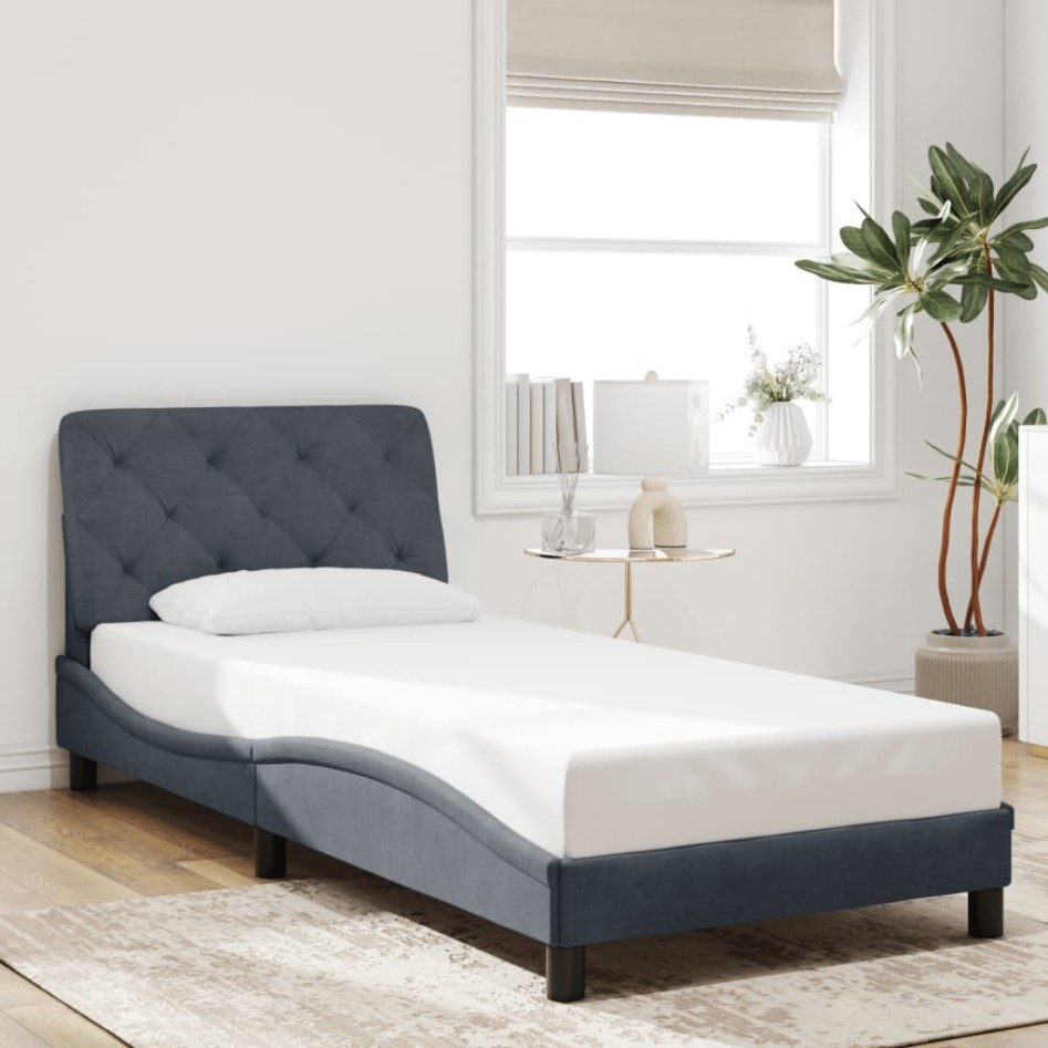 Estructura de cama sin colchón terciopelo gris oscuro 90x200
