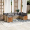 Set de sofás de jardín 9 pzas con cojines ratán sintético beige