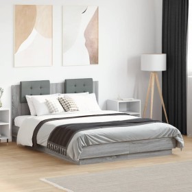 Cama con cabecero madera de ingeniería gris Sonoma 120x190