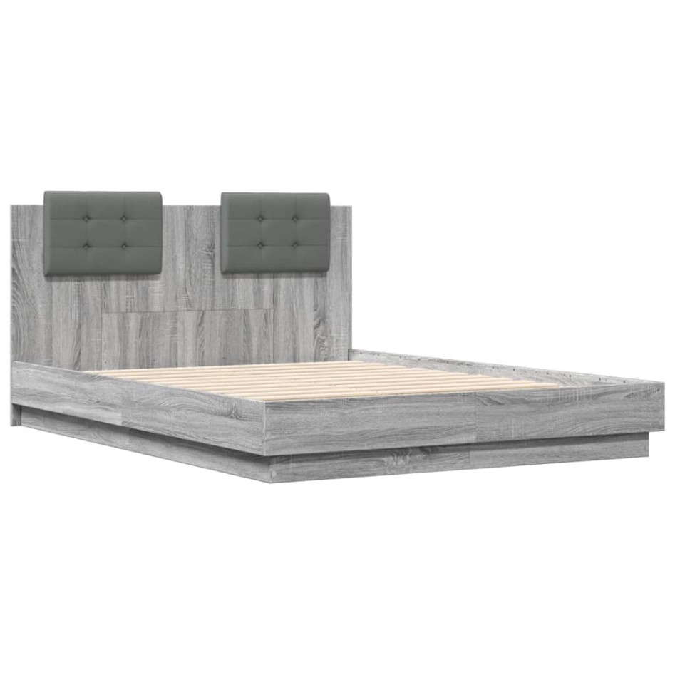 Cama con cabecero madera de ingeniería gris Sonoma 120x190