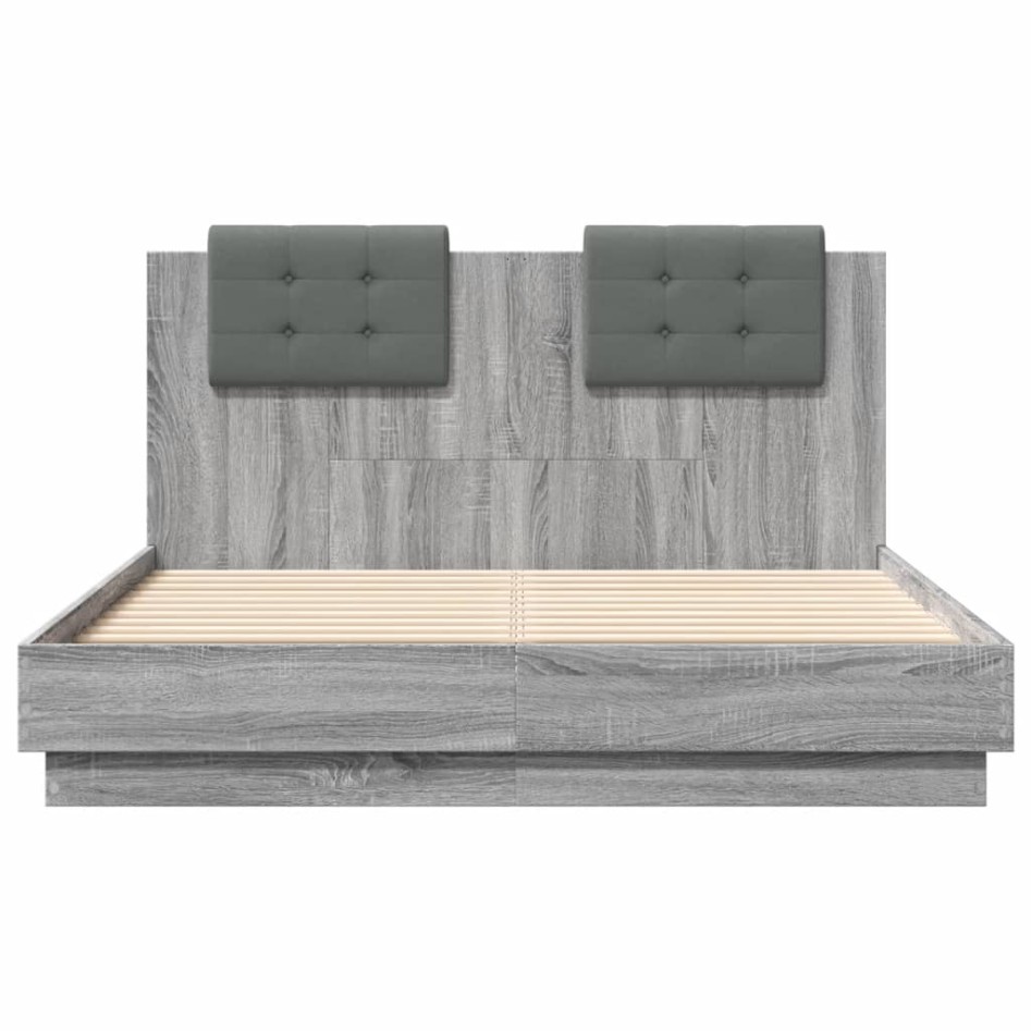 Cama con cabecero madera de ingeniería gris Sonoma 120x190