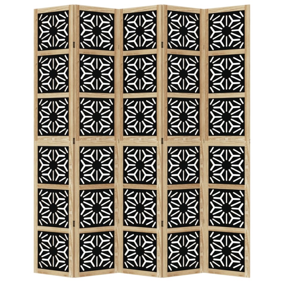 Biombo separador 5 paneles madera maciza Paulownia marrón