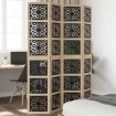 Biombo separador 4 paneles madera maciza Paulownia marrón negro
