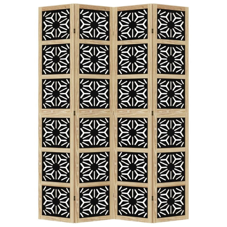 Biombo separador 4 paneles madera maciza Paulownia marrón