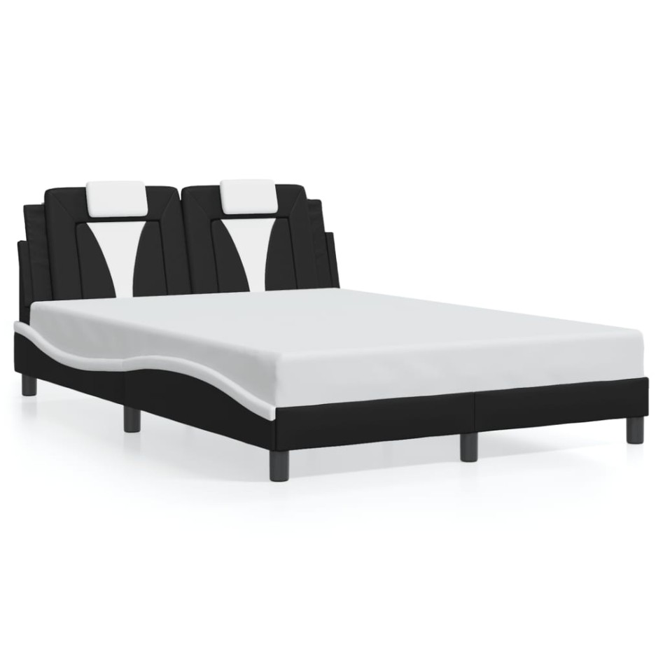 Estructura cama con LED cuero sintético negro blanco 140x200