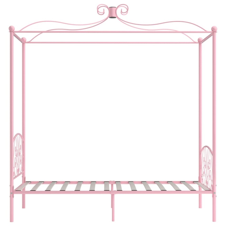 Estructura de cama con dosel metal rosa 90x200