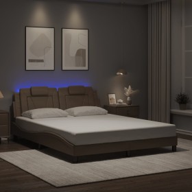 Estructura de cama con luces LED cuero PE capuchino 160x200