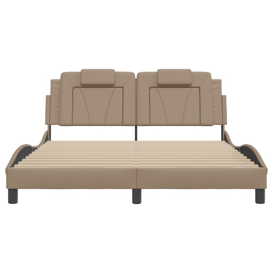 Estructura de cama con luces LED cuero PE capuchino 160x200