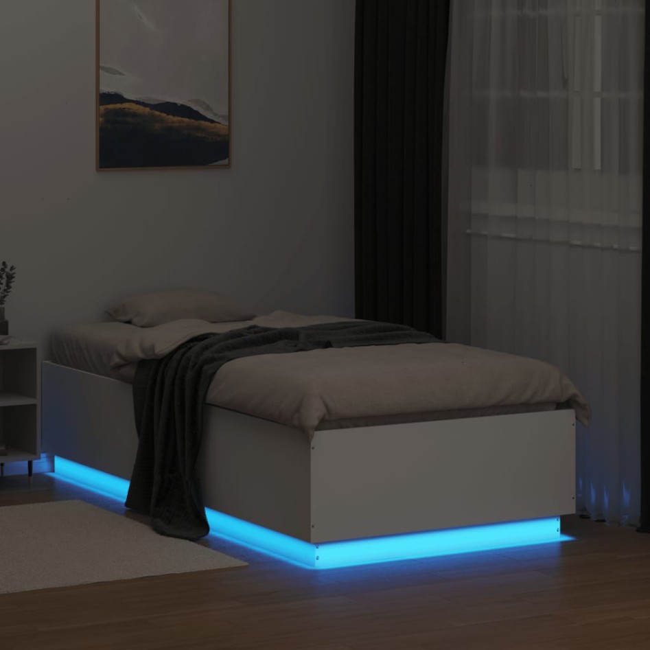Estructura de cama con LED madera ingeniería blanco 90x190