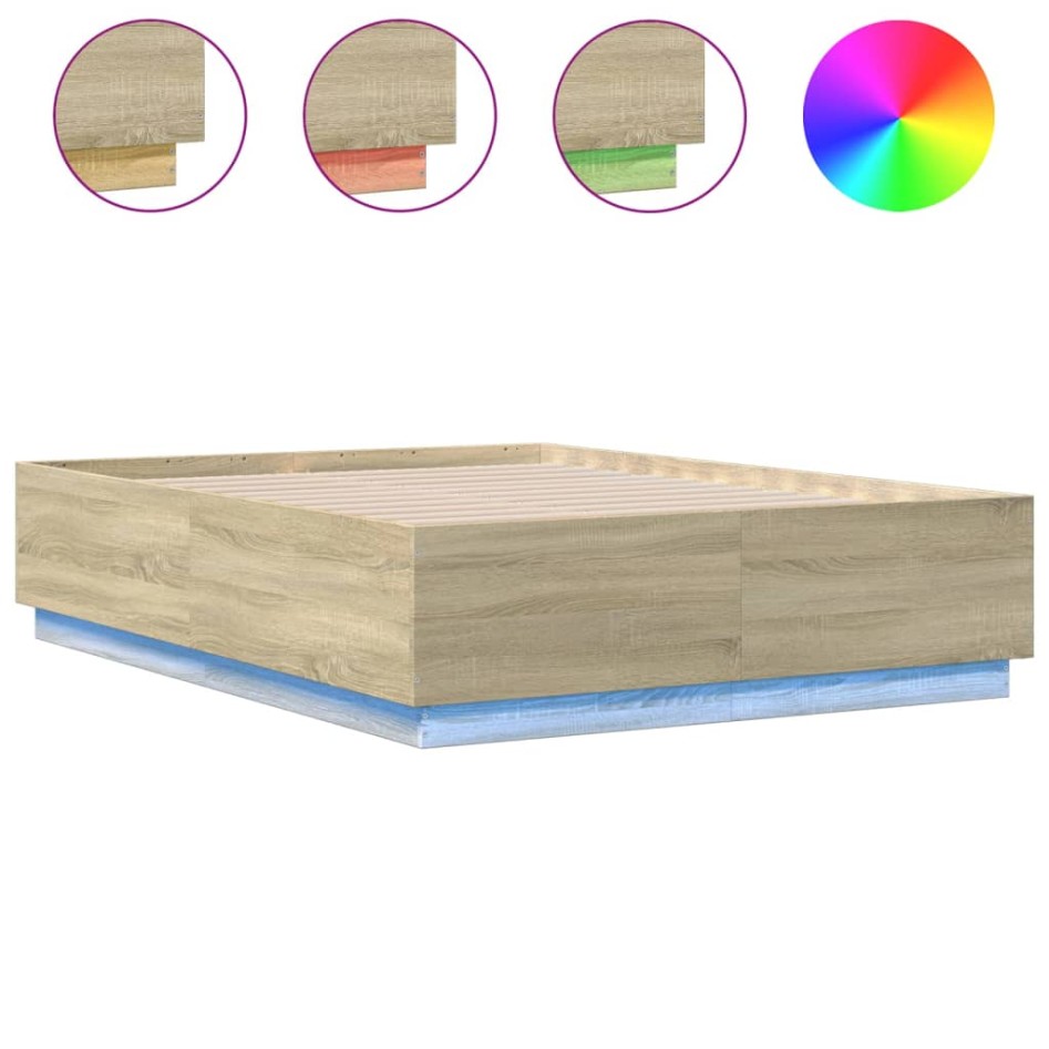 Estructura cama con luces LED madera roble Sonoma 135x190