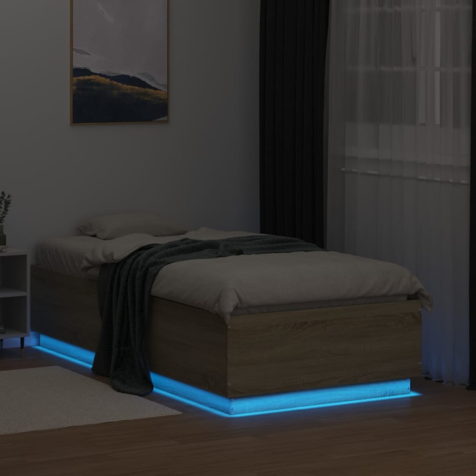 Estructura cama con luces LED madera roble Sonoma 90x190