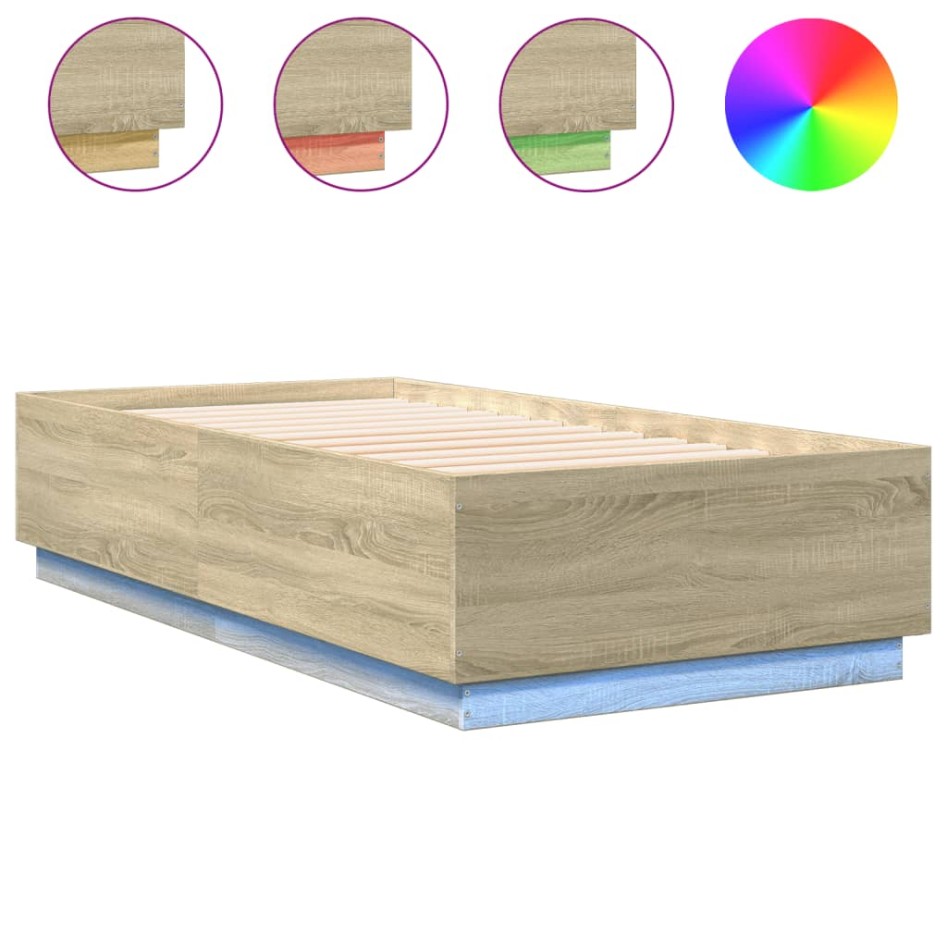 Estructura cama con luces LED madera roble Sonoma 75x190