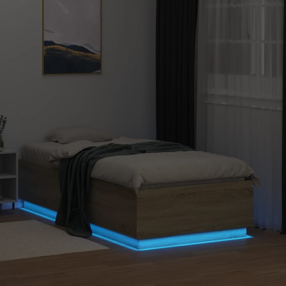 Estructura cama con luces LED madera roble Sonoma 75x190