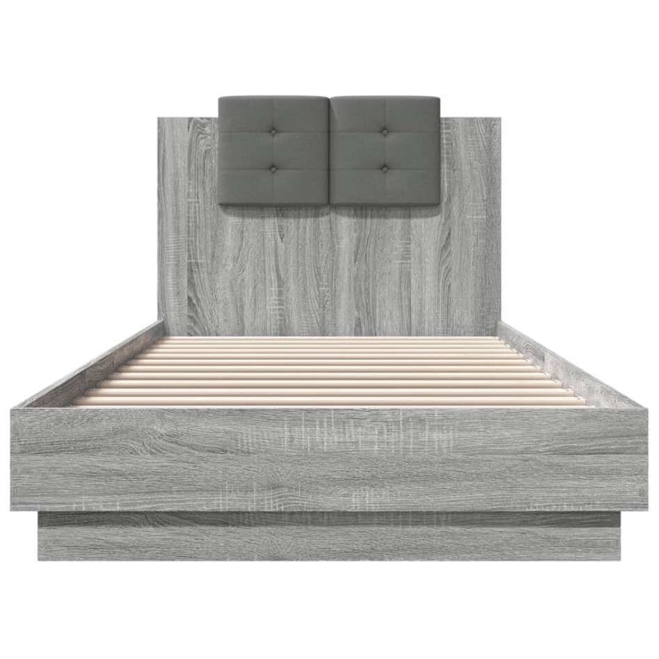 Cama con cabecero madera de ingeniería gris Sonoma 90x200
