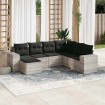 Set de sofás de jardín 7 pzas con cojines ratán PE gris claro
