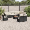 Set de sofás de jardín 11 pzas y cojines ratán sintético negro