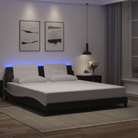 Estructura de cama con LED sin colchón negro blanco 180x200