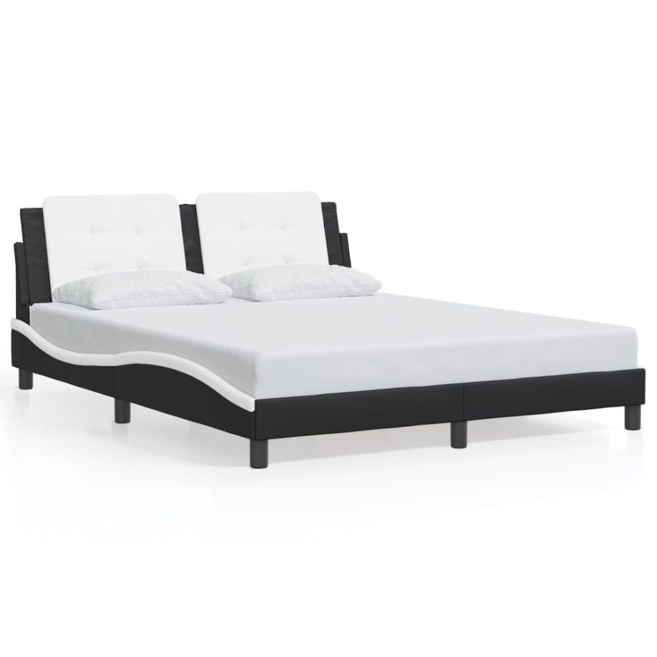 Estructura de cama con luz LED cuero PE negro blanco 160x200