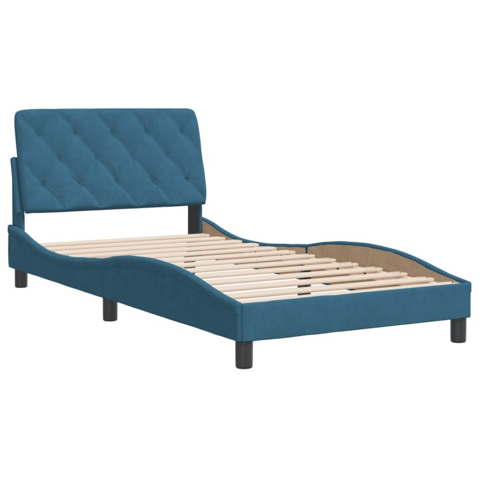 Estructura de cama con cabecero terciopelo azul 100x200