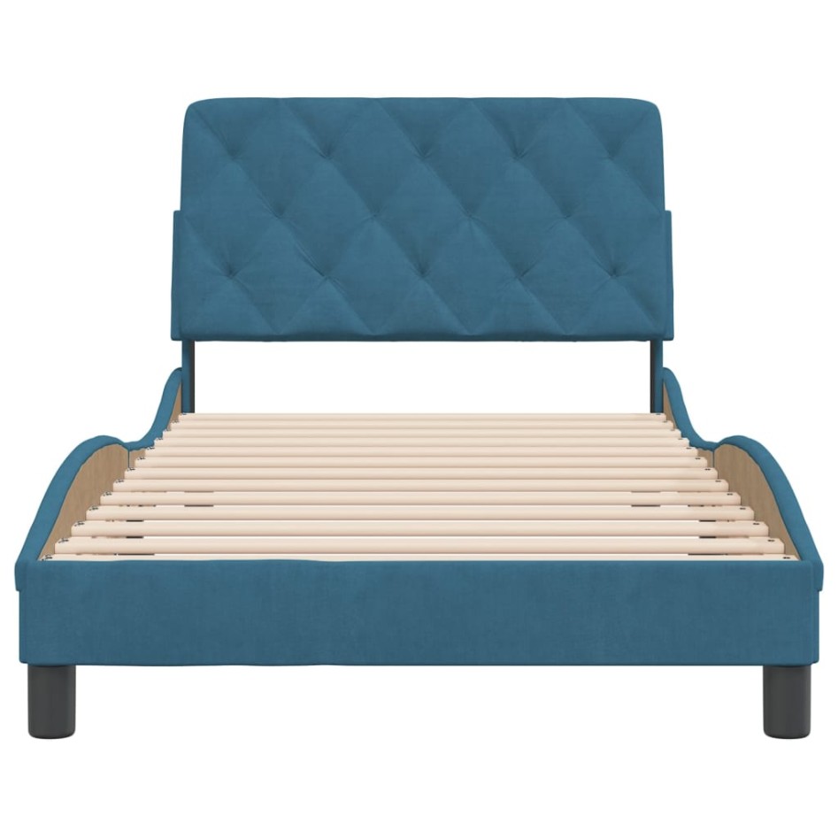 Estructura de cama con cabecero terciopelo azul 100x200