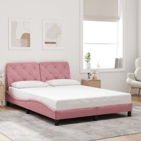 Estructura de cama sin colchón terciopelo rosa 120x200