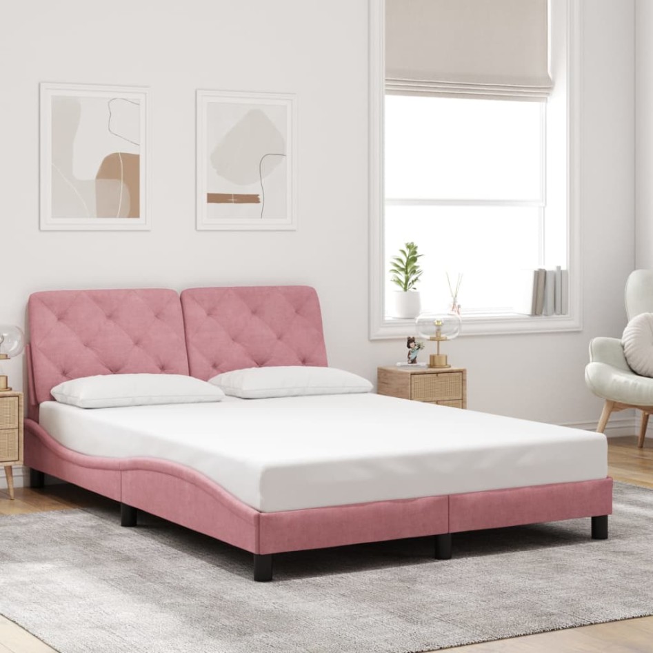 Estructura de cama sin colchón terciopelo rosa 120x200