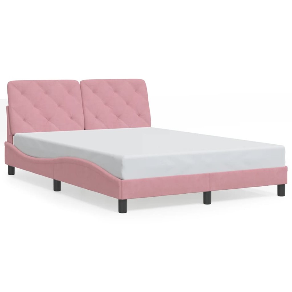 Estructura de cama sin colchón terciopelo rosa 140x200