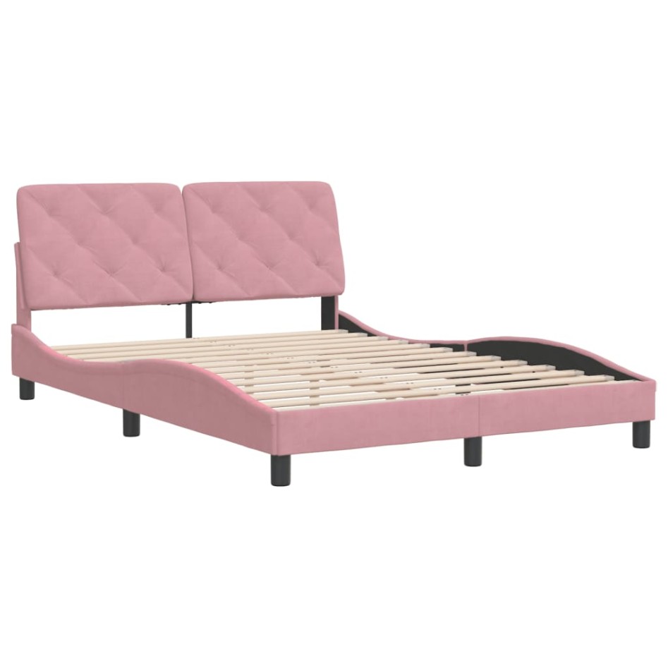 Estructura de cama sin colchón terciopelo rosa 140x200