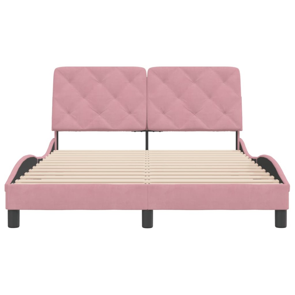 Estructura de cama sin colchón terciopelo rosa 140x200