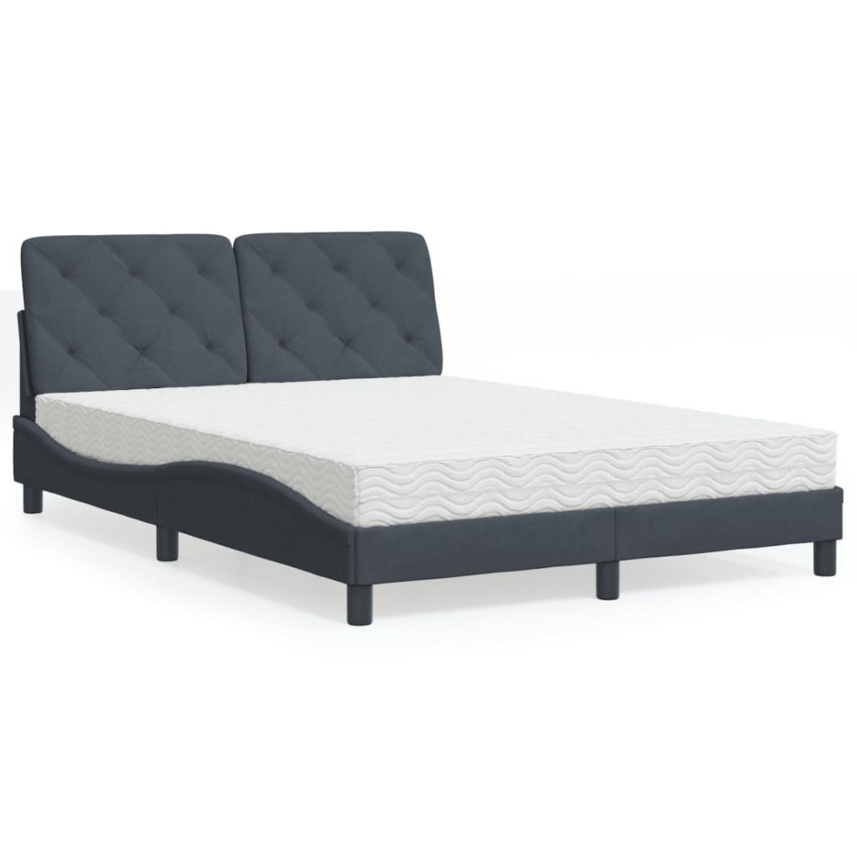 Cama con colchón terciopelo gris oscuro 120x200