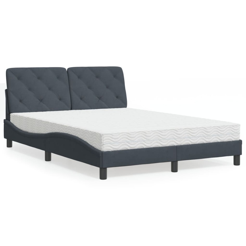 Cama con colchón terciopelo gris oscuro 140x190