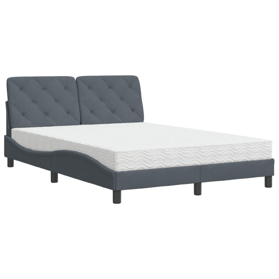 Cama con colchón terciopelo gris oscuro 140x190