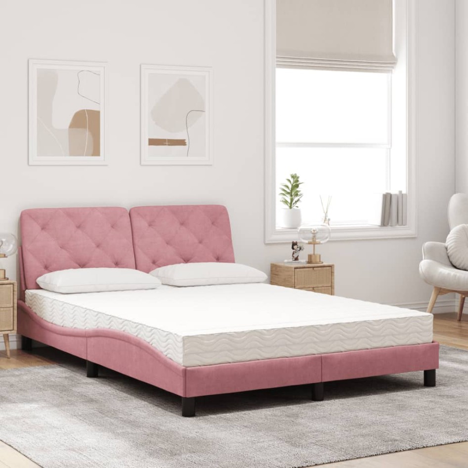 Cama con colchón terciopelo rosa 120x200