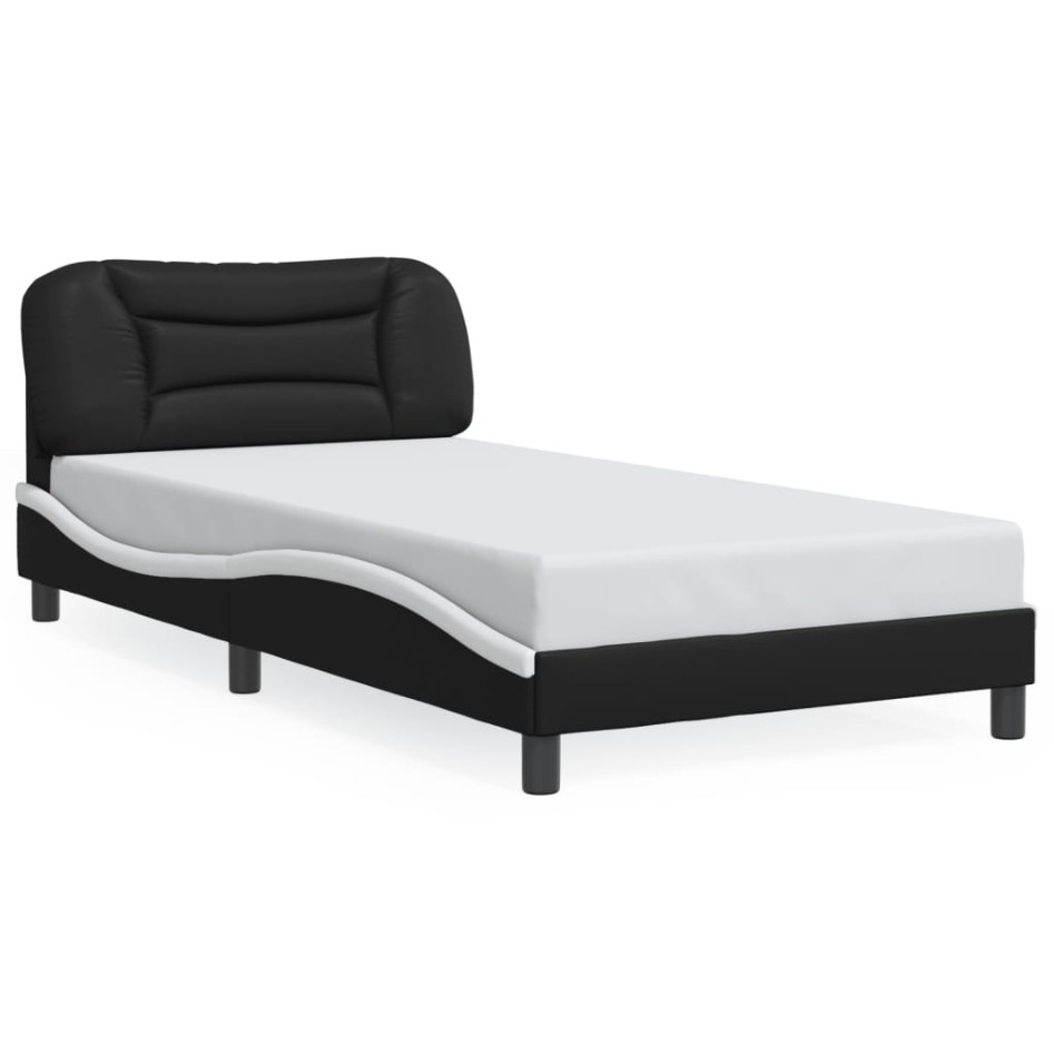 Estructura cama con LED cuero sintético negro blanco 100x200