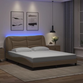 Estructura de cama con luces LED cuero PE capuchino 160x200