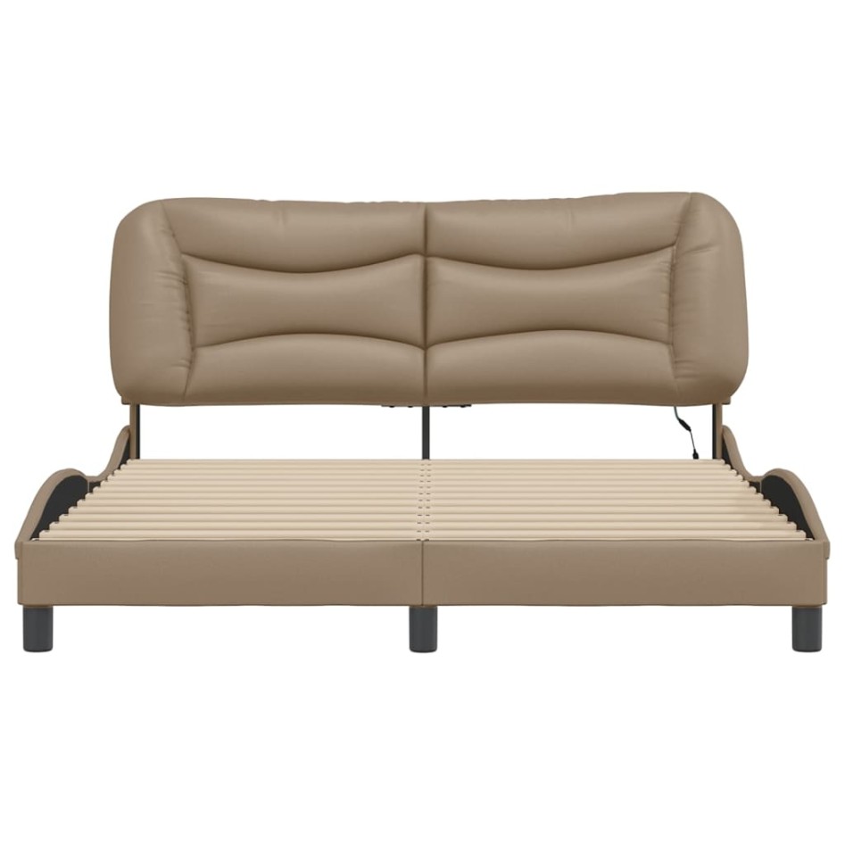 Estructura de cama con luces LED cuero PE capuchino 160x200