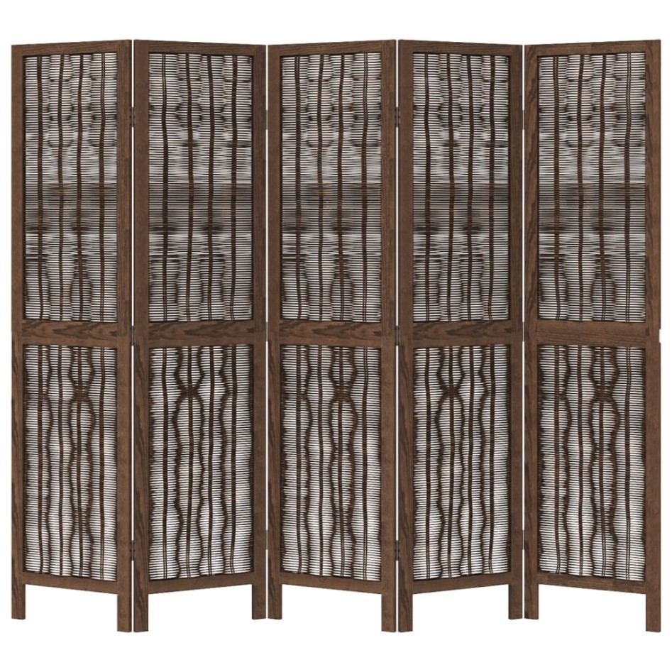 Biombo separador de 5 paneles madera paulownia marrón