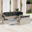Set de sofás de jardín 8 pzas y cojines ratán sintético gris