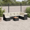 Set de sofás de jardín 8 piezas y cojines ratán sintético negro