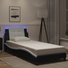 Estructura cama con LED cuero sintético negro blanco 80x200