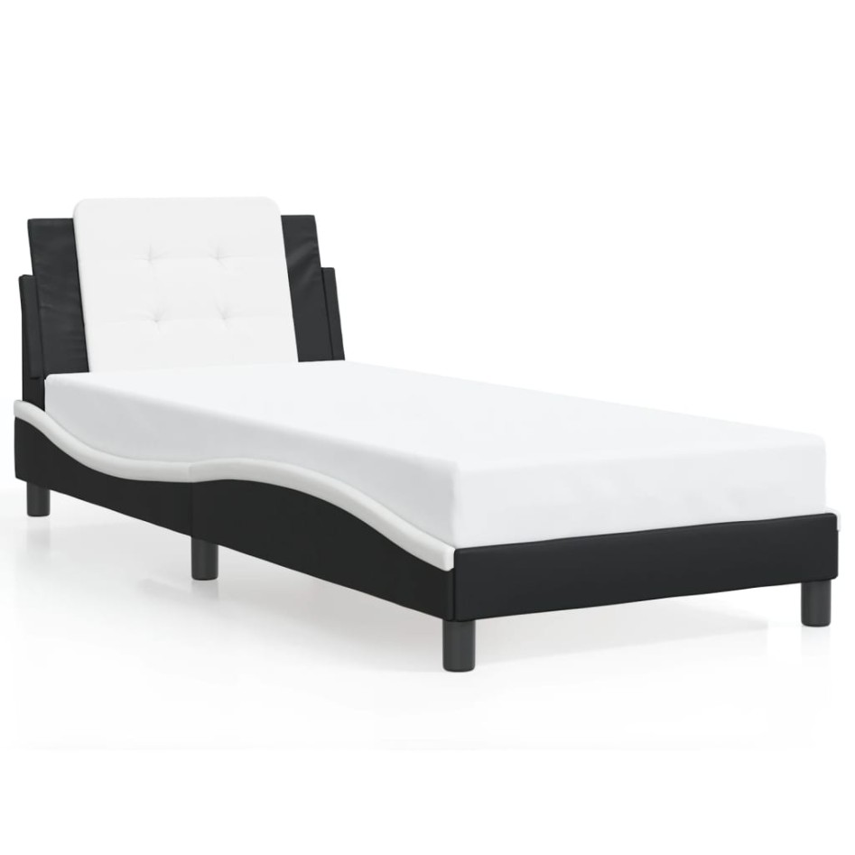 Estructura cama con LED cuero sintético negro blanco 80x200