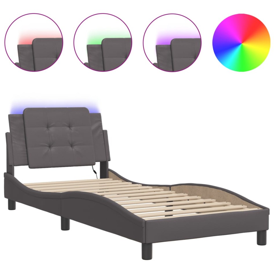 Estructura cama con luces LED cuero sintético gris 100x200